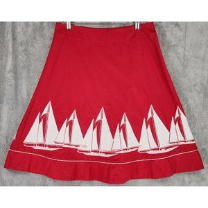 Liz Claiborne Skirt Womens 12P Red White Sailboat American Getaway Vintage Midi